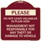Signmission Do Not Leave Valuables in Plain View Management Not Responsible for ANY Theft, A-DES-BU-1818-23280 A-DES-BU-1818-23280 - alternate 1